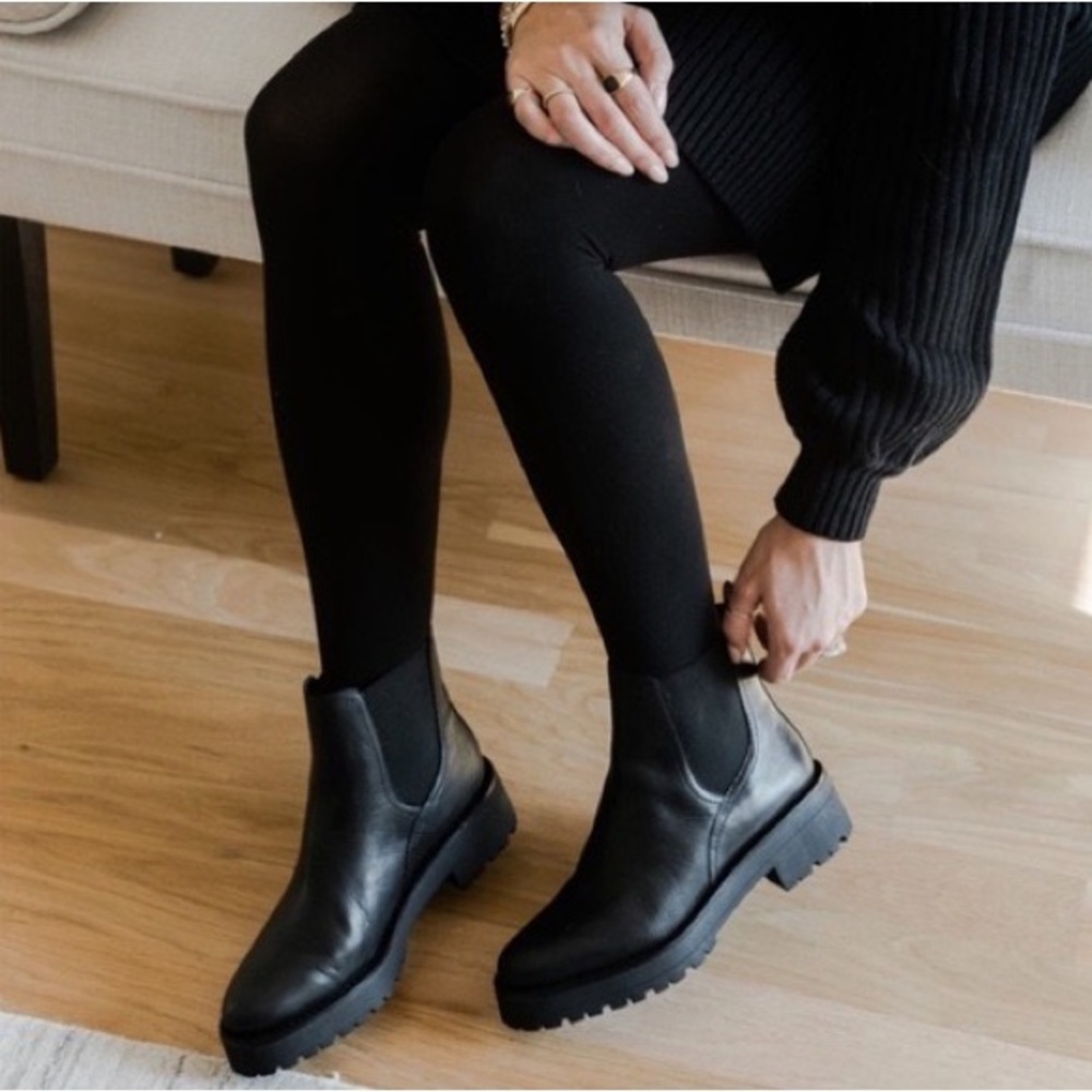 SAM EDELMAN “Justina” Black Lug Sole Chelsea Boots
